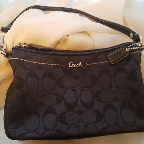 Coach Handbags - Coach black signature fabric small bag silver hdw